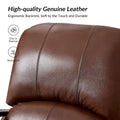 Set of 2 Alex Mid Century Modern Genuine Leather Manual Recliners with Curved Wooden Arms