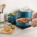 Kitchenaid Hard Anodized 10 Pcs Ceramic Induction Cookware Set, Dishwasher Safe and Oven Safe to 500F, Agave Blue